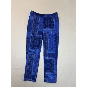 Isaac Mizrahi Live Pants Women 12 Blue Paisley Print Crop Elastic Waist Stretch